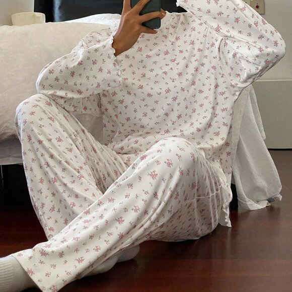 Other - Grey Casual Women's Ditsy Floral Loose & Comfortable Pajama Set